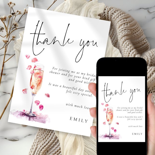 Modern Petals Prosecco Bridal Shower Thank You Card (Creator Uploaded)