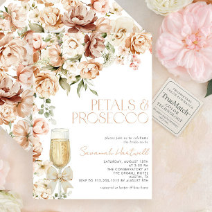 Modern Petals & Prosecco Floral Bow Bridal Shower Invitation