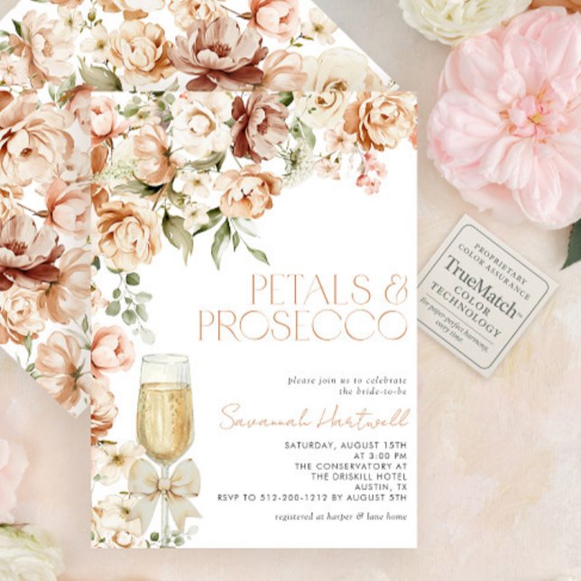 Modern Petals & Prosecco Floral Bow Bridal Shower Invitation (Creator Uploaded)