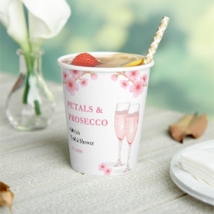 Modern Petals & Prosecco Pink Floral Bridal Shower Paper Cups