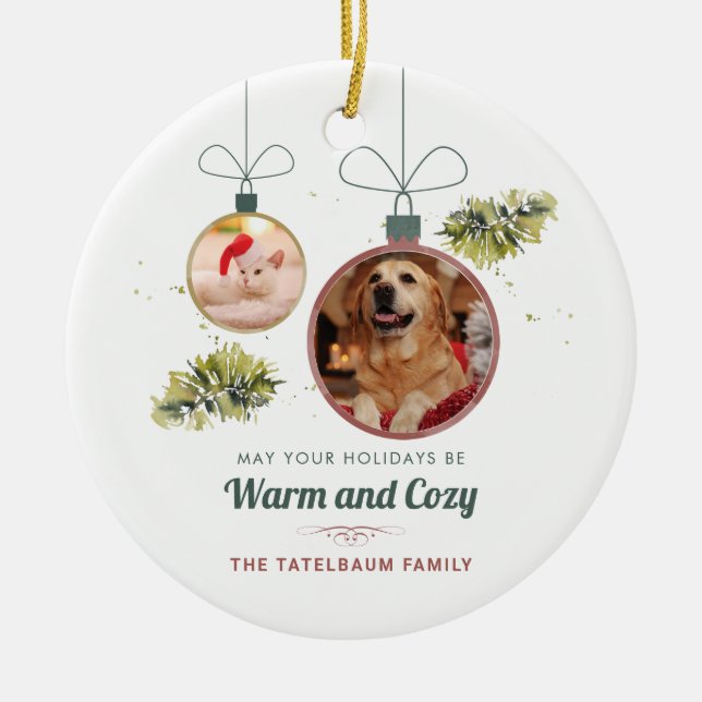 Modern Pets Photos Family Christmas Holiday Ceramic Tree Decoration (Front)