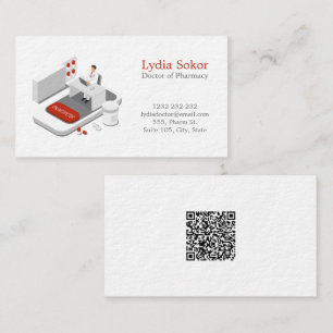 Modern Pharmacy Doctor Business Card with QR Code