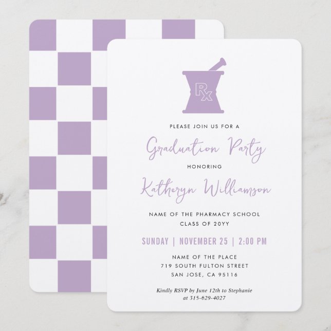 Modern PharmD Pharmacy School Graduation Invitation (Front/Back)