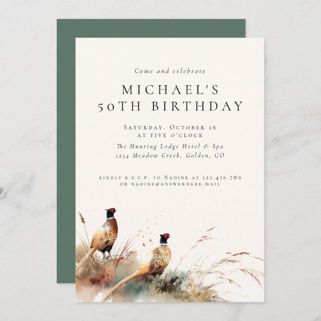 Modern Pheasant Hunting Adult Birthday Invitation (Front/Back)