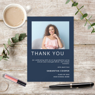 Modern Photo 2024 Graduation Navy Blue Thank You Card