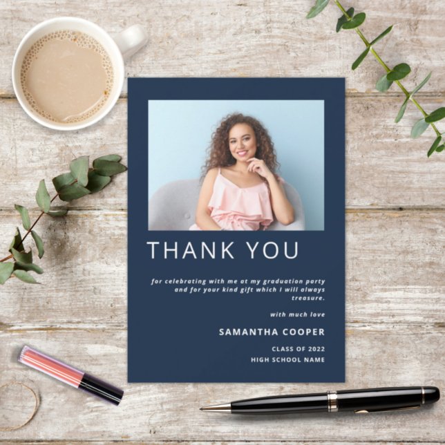 Modern Photo 2024 Graduation Navy Blue Thank You Card (Creator Uploaded)
