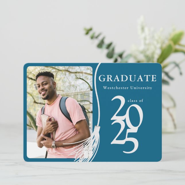 Modern Photo 2025 Blue Graduation Party Invitation (Standing Front)