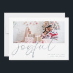 Modern Photo 2025 Calendar Blue Joyful Christmas Holiday Card<br><div class="desc">Modern Photo 2025 Calendar Blue Joyful Christmas. Available digitally or printed. Simply replace the sample photo with your own and personalise with your names. Joyful is in a modern playful set script in frosty blue which can be changed to another colour if you so wish. On the back is a...</div>