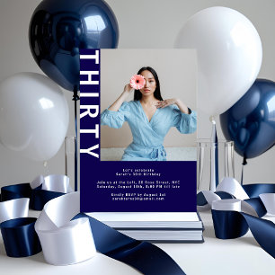 Modern Photo 30th Birthday Invitation – Navy blue