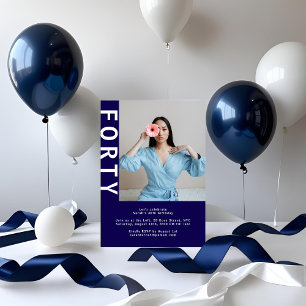Modern Photo 40th Birthday Invitation – Navy Blue
