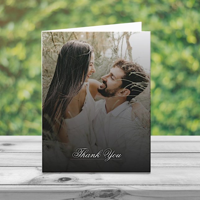 Modern Photo and Black Overlay Wedding Thank You Card (Modern Photo and Black Overlay Wedding Thank You Card)