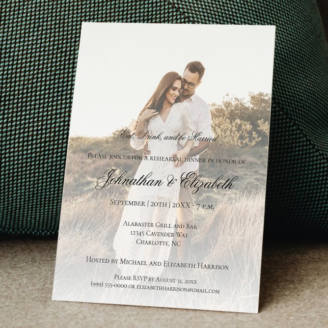 Modern Photo and Overlay Wedding Rehearsal Dinner Invitation (Modern Photo and Overlay Wedding Rehearsal Dinner Invite)