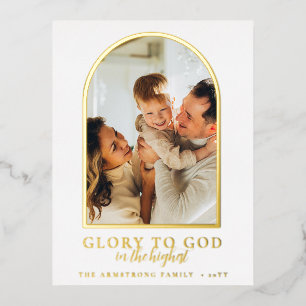 Modern Photo & Arch Religious Christmas Gold Foil Holiday Postcard