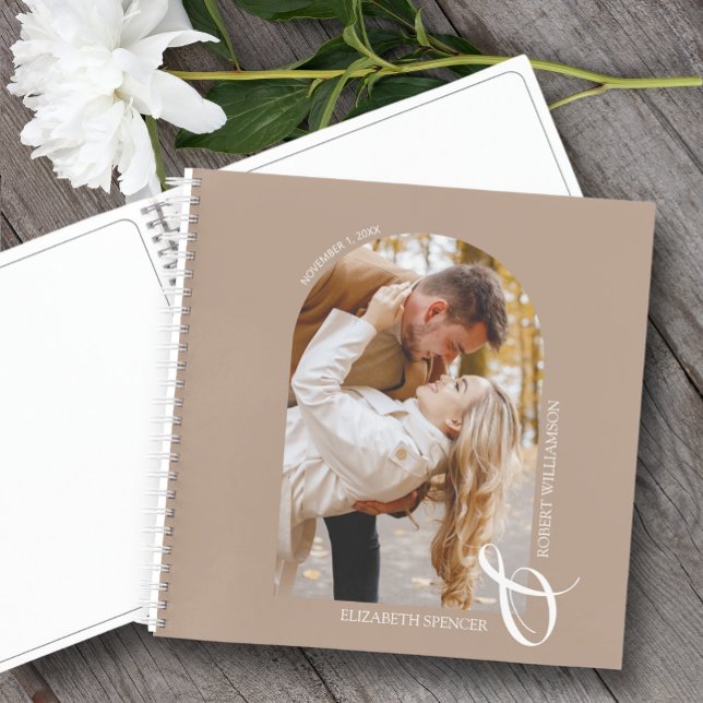 Modern Photo Arch Tan Wedding Guest Book (SOFT or HARD COVER,  choose page style and spine color. LOTS of colors in our collection.)