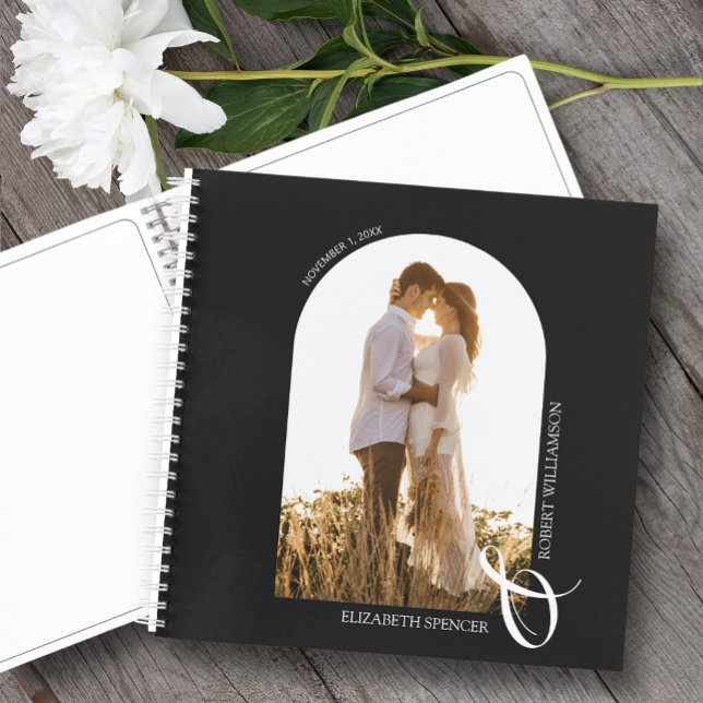 Modern Photo Arch Wedding Black Guest Book (Change the pages to any of 10 styles available. LOTS of colors in our collection.)