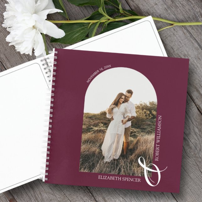 Modern Photo Arch Wedding Burgundy Spiral Guest Bo Notebook (Change the pages to any of the styles available. LOTS of colors in our collection.)