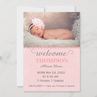 Modern Photo Baby Announcement Card (Girl)