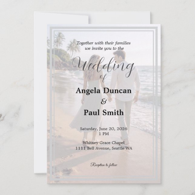 Modern Photo Background Wedding Invitation Card (Front)
