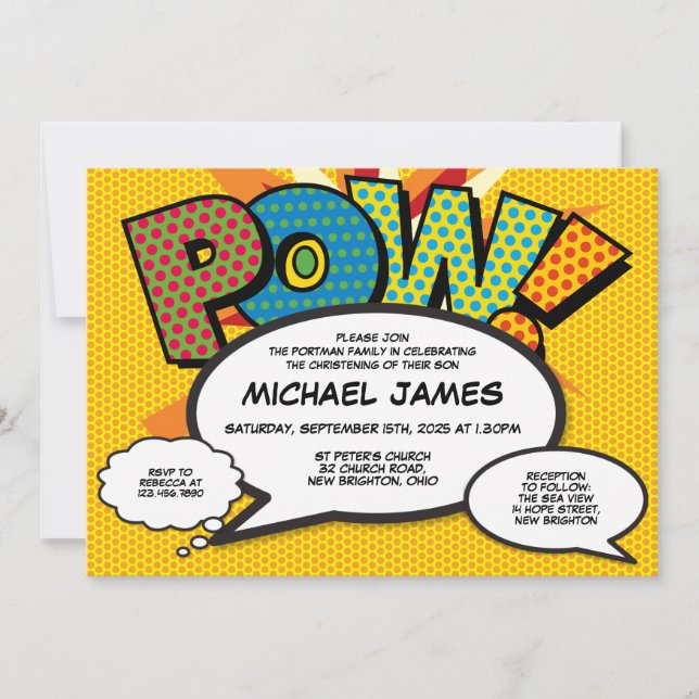 Modern Photo Baptism Christening Fun Comic Book Invitation (Front)