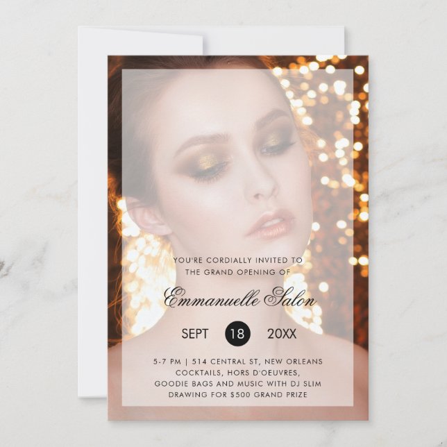 Modern Photo Beauty Hair Salon Grand Opening Invitation (Front)