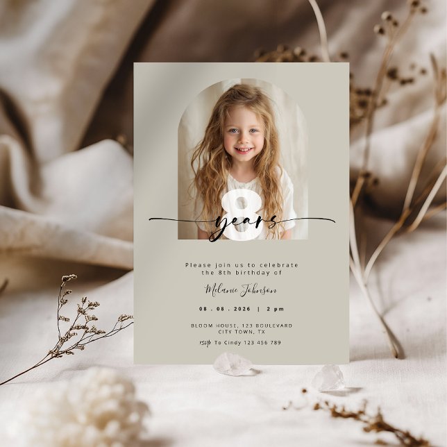 Modern Photo Beige Kids Birthday Invitation (Beige Kids Birthday Invitation)