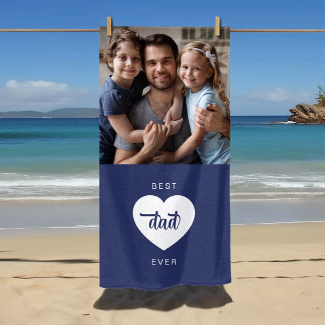 Modern Photo Best Dad Ever Blue Beach Towel (Modern Photo Best Dad Ever Blue Beach Towel)