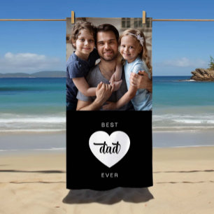 Modern Photo Best Dad Ever Heart Beach Towel