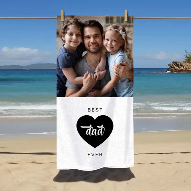 Modern Photo Best Dad Ever Heart Beach Towel (Modern Photo Best Dad Ever Heart Beach Towel)
