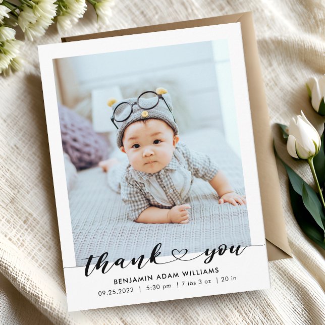 Modern Photo Birth Announcement & Thank You Postcard (Creator Uploaded)