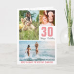 Modern Photo Birthday Card Any Age | Custom Colour<br><div class="desc">Modern Happy Birthday card featuring a photo collage of 3 pictures,  their age and name. All colours and text can be personalised.</div>