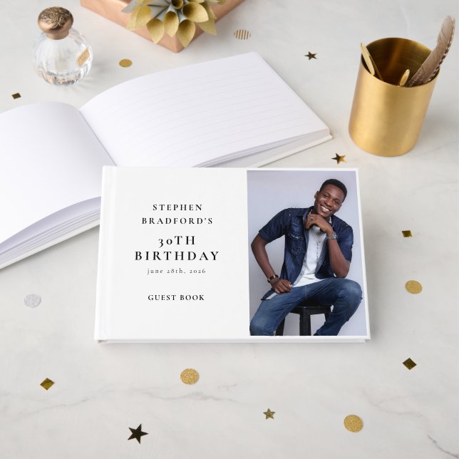 Modern Photo Birthday Keepsake Guest Book (Front Open)