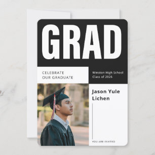 Modern Photo Black and White Graduation Party Invitation
