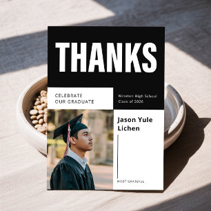 Modern Photo Black and White Graduation Thank You Postcard