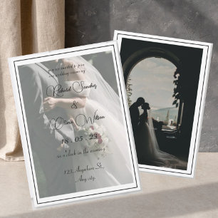 Modern Photo Black and White Script  Invitation