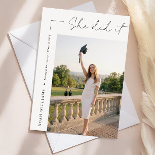 Modern Photo Black Bow Graduation Announcement Postcard