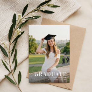 Modern Photo Black Bow Graduation Thank You Postcard