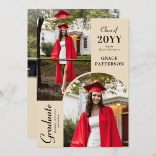 Modern Photo Black Cream Graduation Announcement