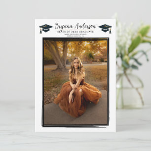 Modern Photo Black Frame Trendy Graduation Party Invitation