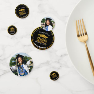 Modern Photo Black Gold Graduation Table Confetti