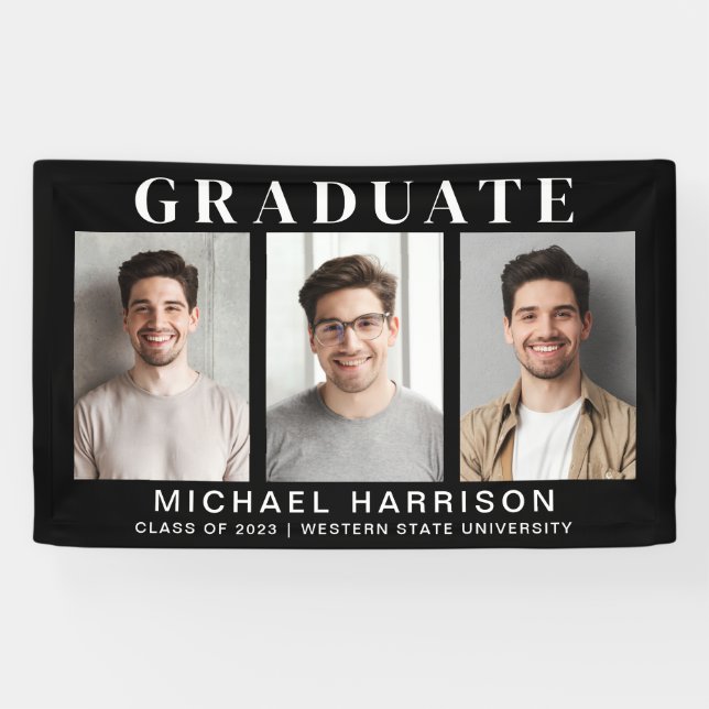 Modern Photo Black Graduation Banner (Horizontal)