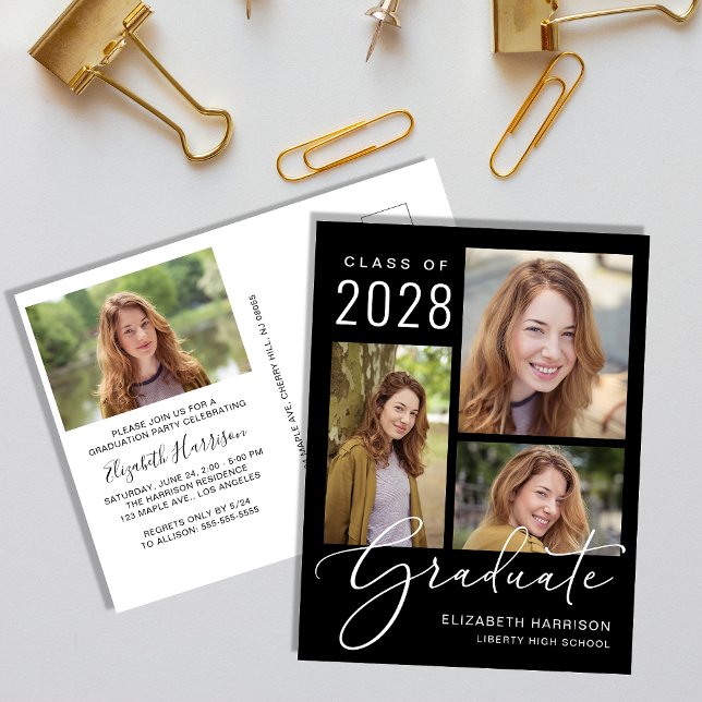 Modern Photo Black Graduation Party Invitation Postcard (Creator Uploaded)