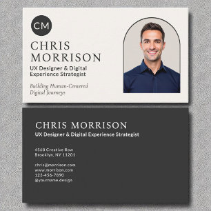 Modern Photo Black Monogram Professional  Business Card