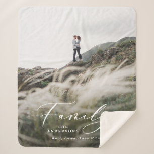 Modern photo black script family elegant sherpa blanket