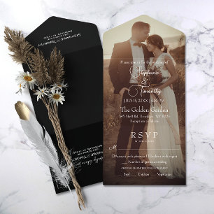 Modern Photo Black Wedding All In One Invitation