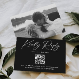 Modern Photo Black Wedding RSVP  Enclosure Card