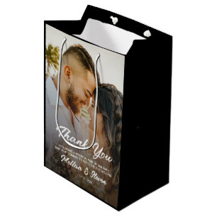 Modern Photo Black Wedding Thank You Medium Gift Bag