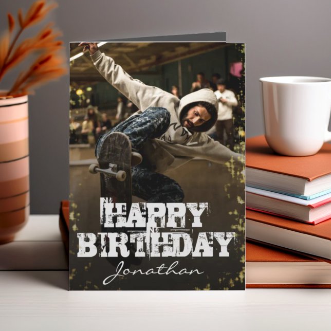 Modern Photo Black & White Happy Birthday Card (Creator Uploaded)