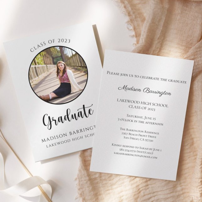 Modern Photo Black & White Photo Graduation Invitation (Creator Uploaded)