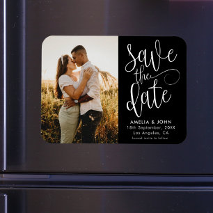 Modern Photo Black & White Save the Date Wedding Magnet