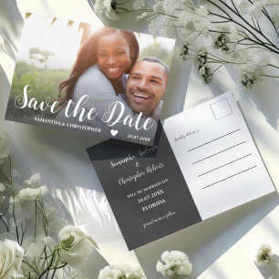 Modern Photo Black & White Save the Date Wedding Postcard